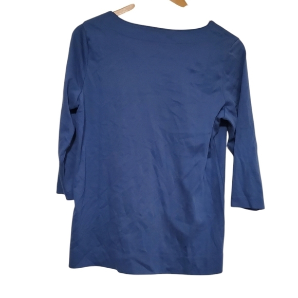 L.L. Bean Women's Soft Stretch Supima Tee V-neck Elbow-Sleeve Blue Size Meduim - Picture 2 of 3